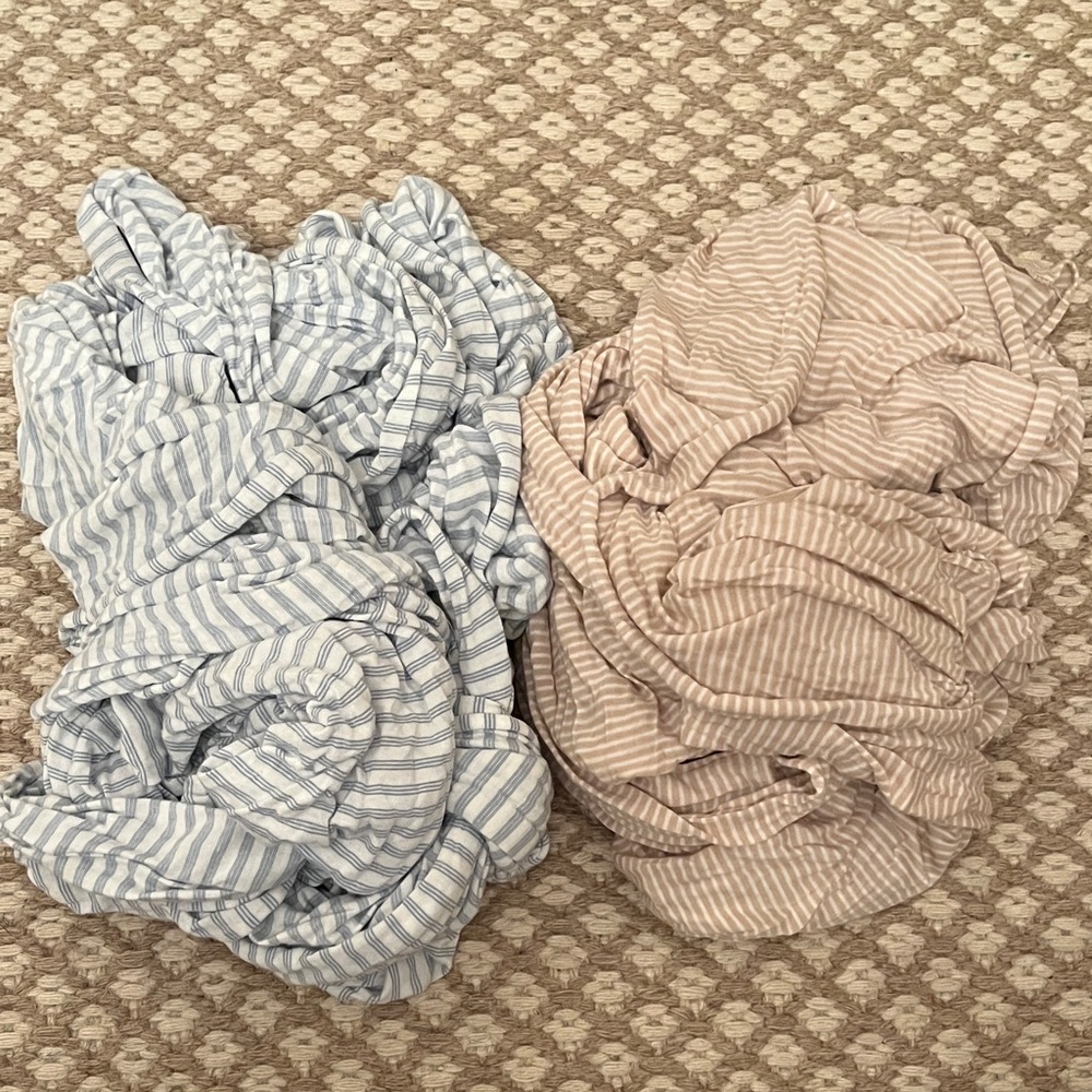 Solly Baby Wraps in Blue and White Stripe and Tan and White Stripe